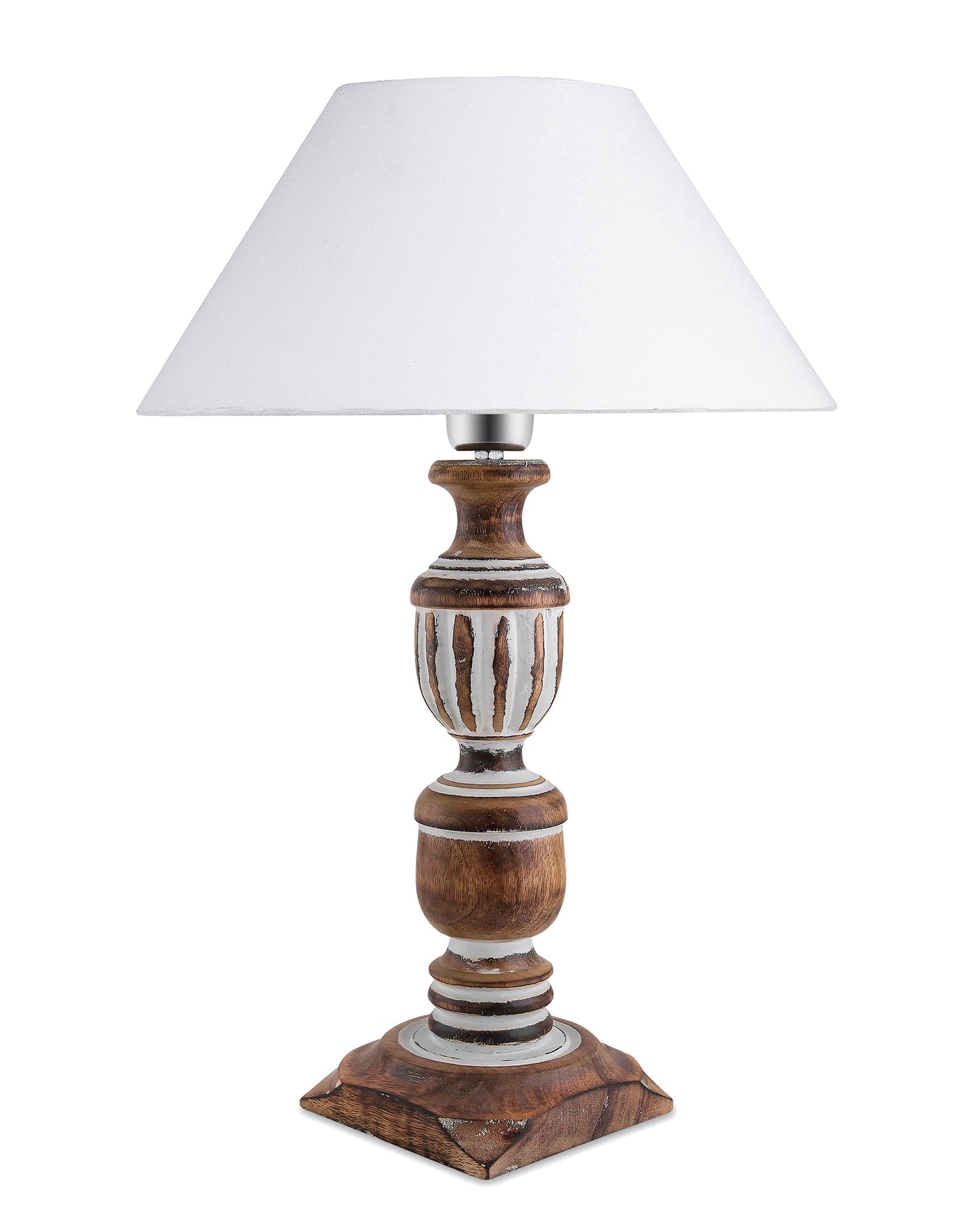 Antique White French Trophy Carved Table lamp with Cone Shade