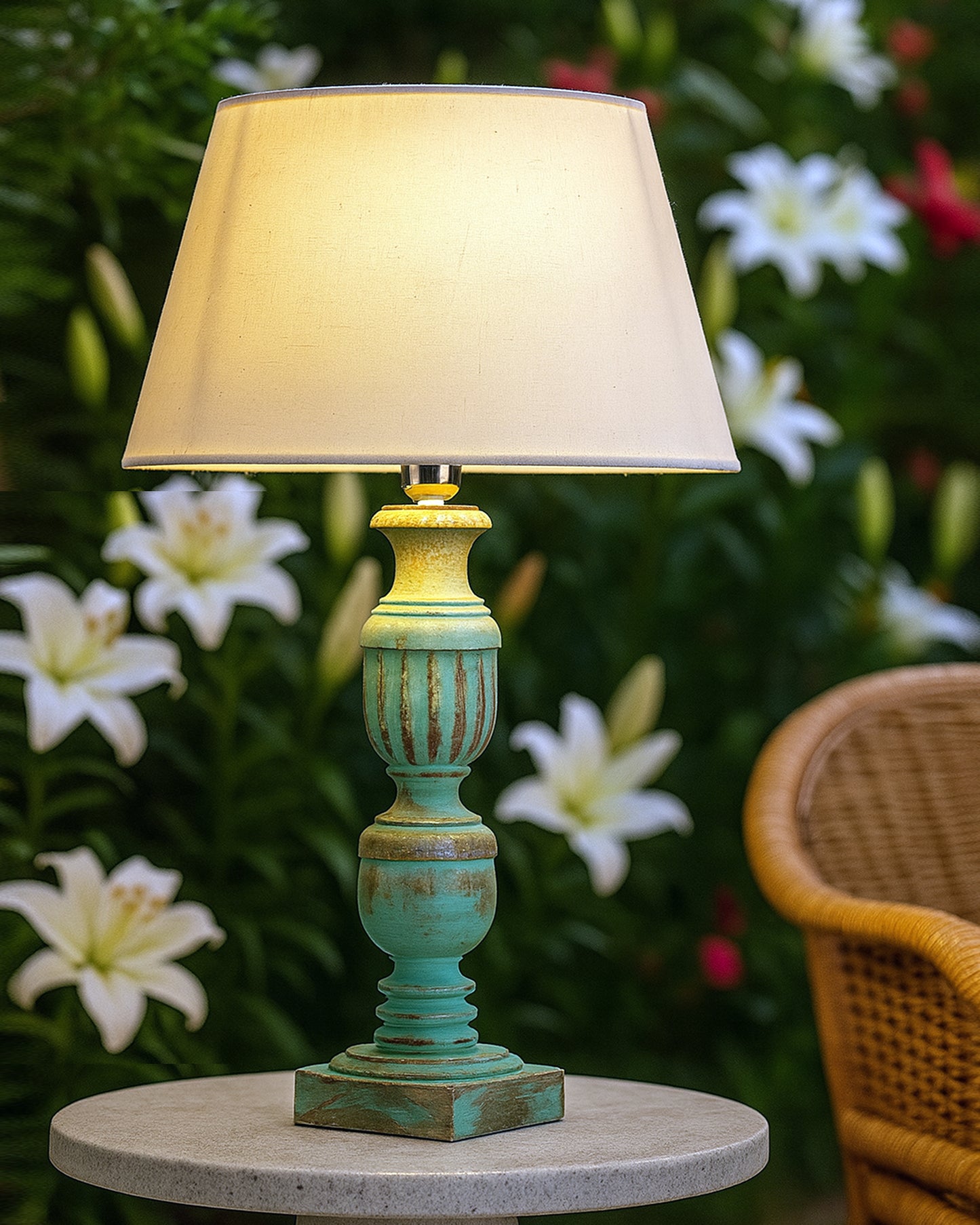 Rustic Algae French Trophy Carved Table lamp with Empire Drum Shade