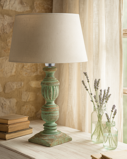 Rustic Algae French Trophy Carved Table lamp with Empire Drum Shade