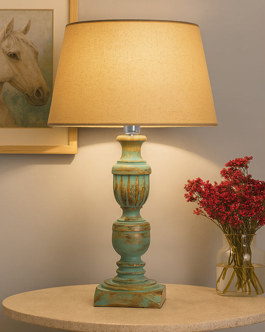 Rustic Algae French Trophy Carved Table lamp with Empire Drum Shade
