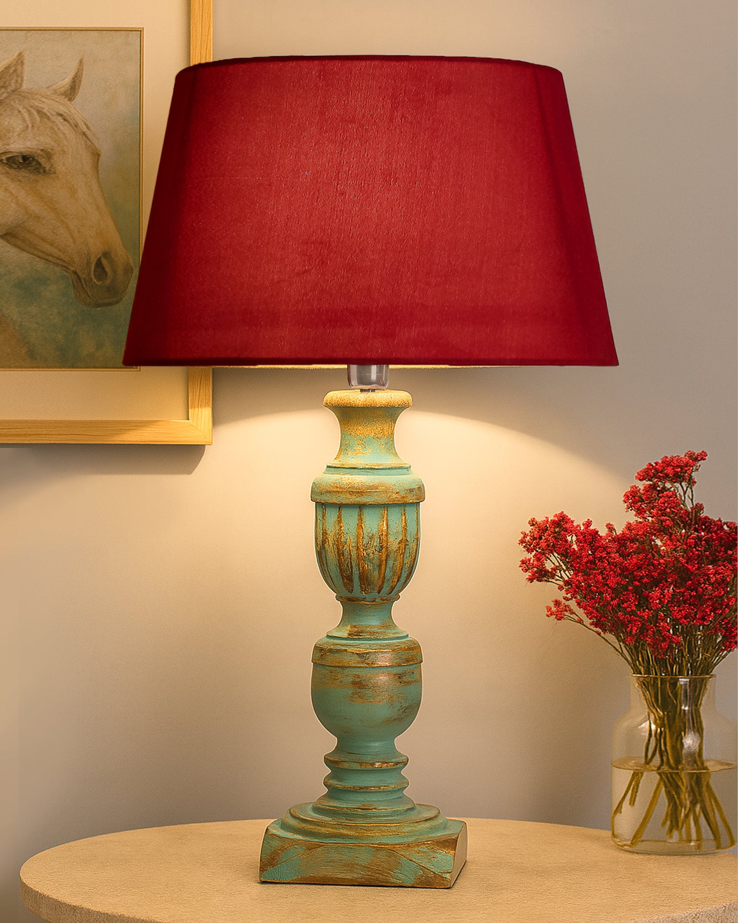Rustic Algae French Trophy Carved Table lamp with Empire Drum Shade