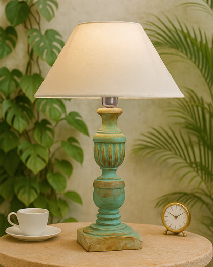 Rustic Algae French Trophy Carved Table lamp with Cone Shade