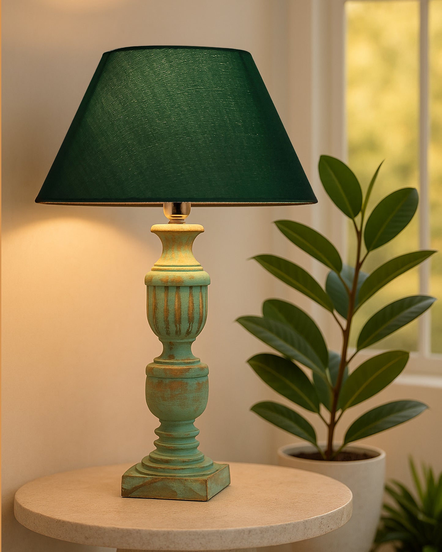 Rustic Algae French Trophy Carved Table lamp with Cone Shade