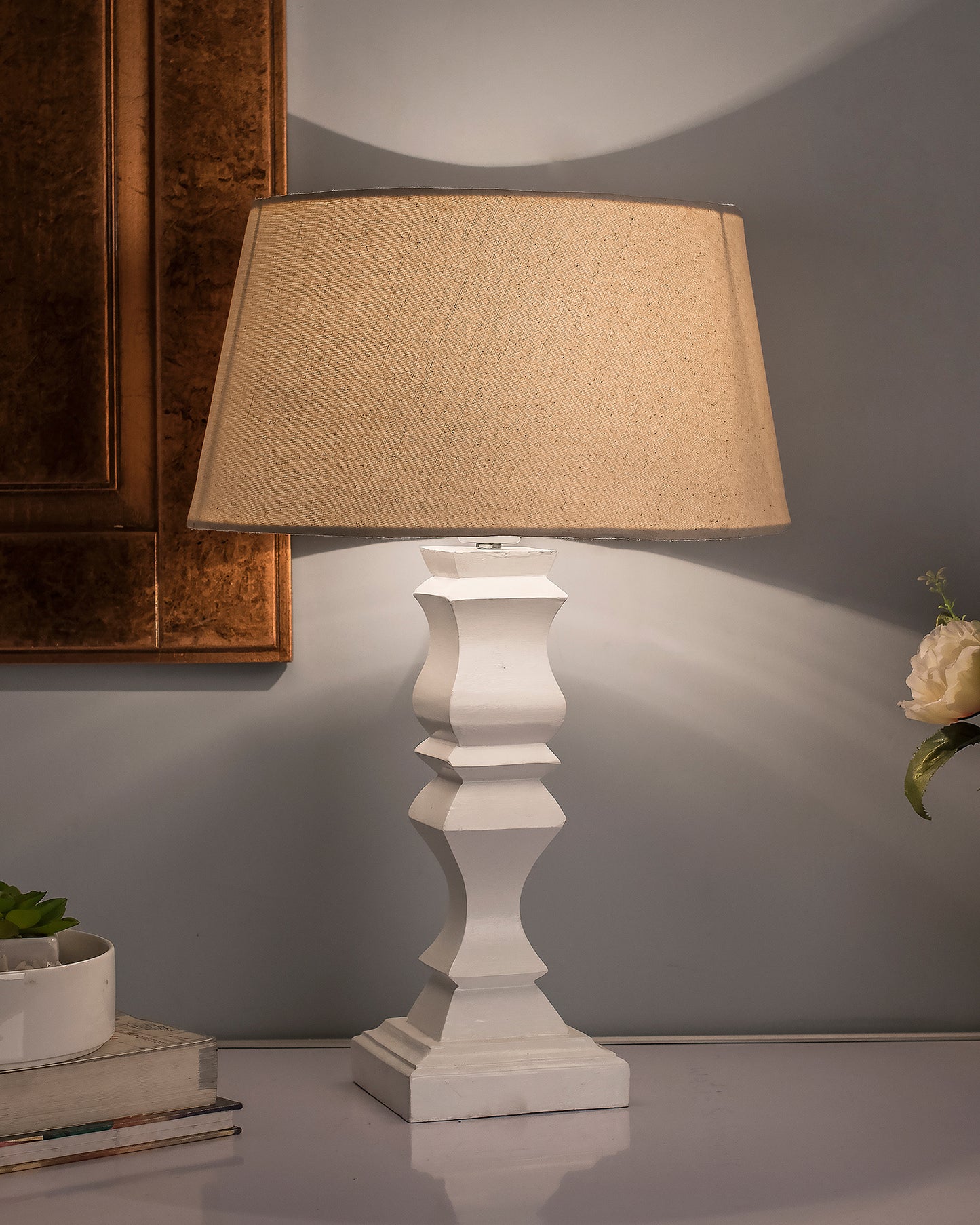 Classic Cube Cut White Table Lamp with Empire Drum Shade