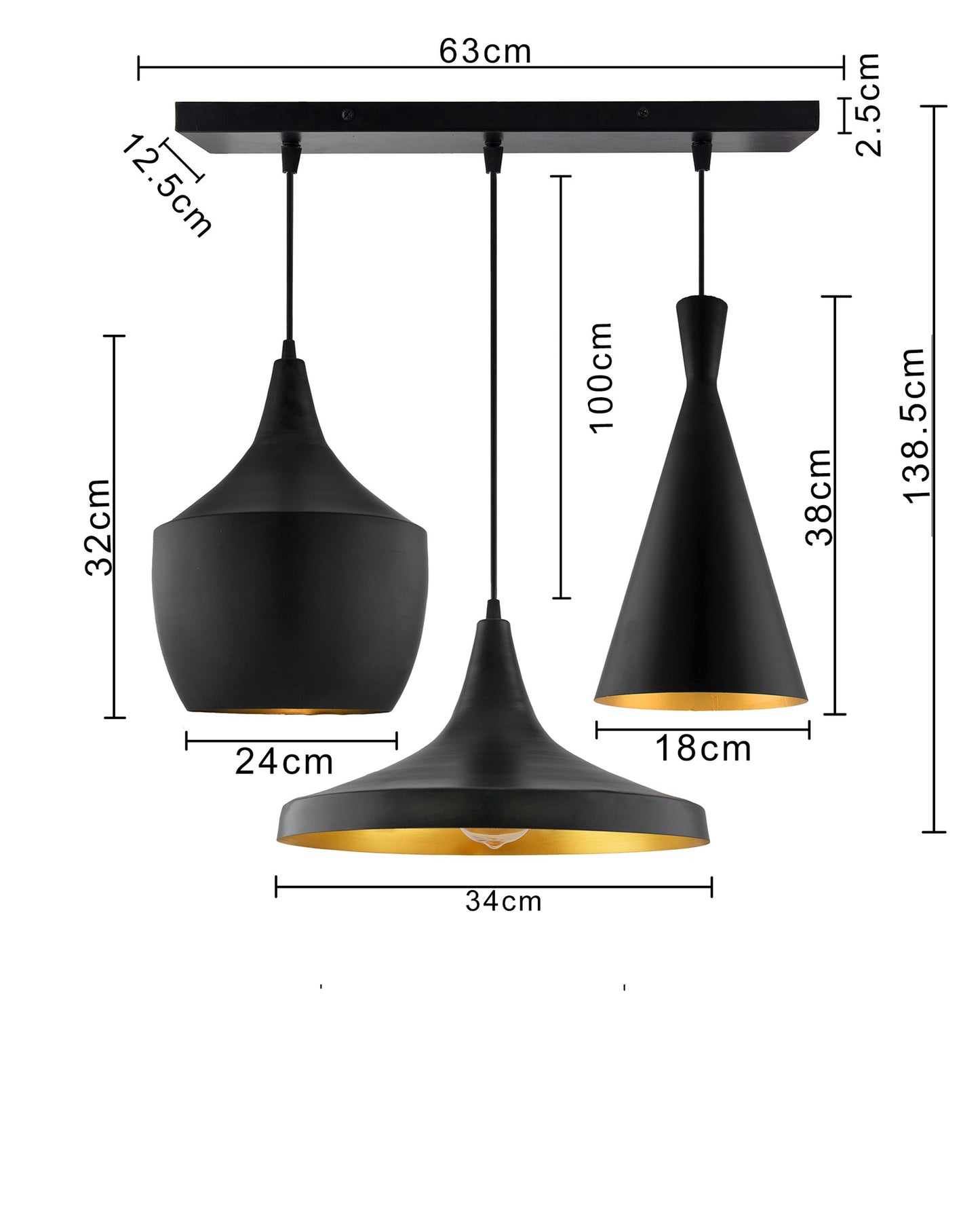 3-Lights Linear Cluster Chandelier Modern Tri-Nordic hanging Light, E27 Holder, Decorative, URBAN Retro, Nordic Style