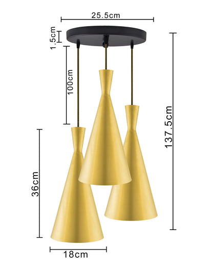 3-Lights Round Cluster Chandelier Modern Inverted Cone Shaped hanging Light, E27 Holder, Decorative,URBAN Retro, Nordic Style