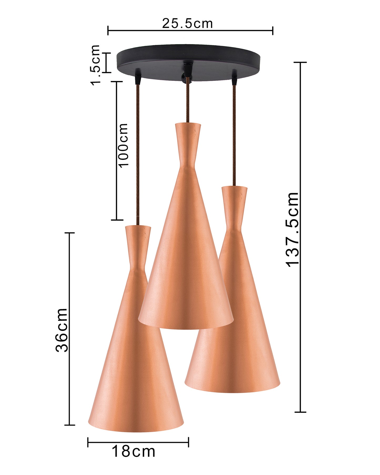 3-Lights Round Cluster Chandelier Modern Inverted Cone Shaped hanging Light, E27 Holder, Decorative,URBAN Retro, Nordic Style