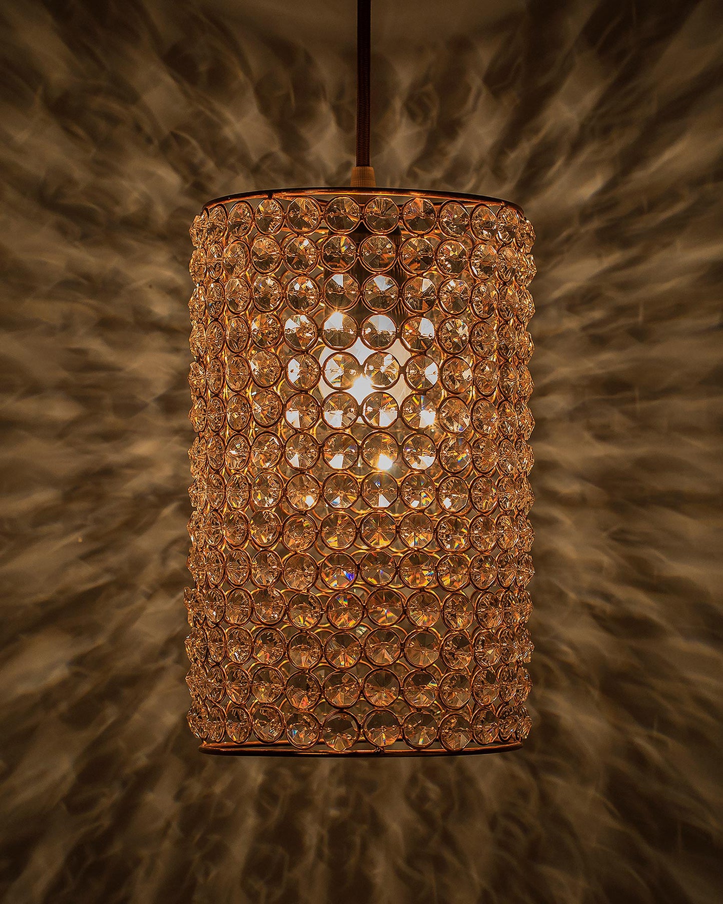 Crystal Hanging Copper Barrel Pendant, Rose Gold, Hanging Ceiling Light, Large