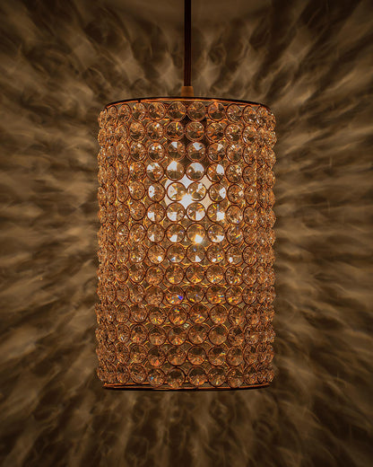 Crystal Hanging Copper Barrel Pendant, Rose Gold, Hanging Ceiling Light, Large