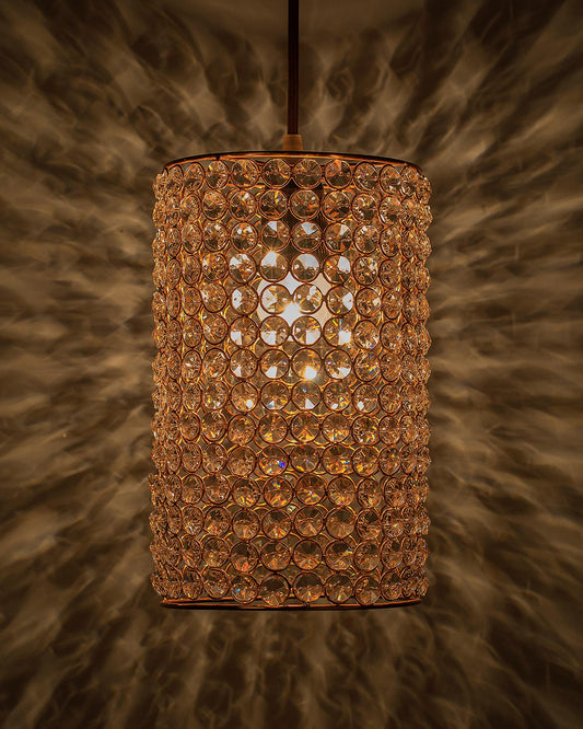 Crystal Hanging Copper Barrel Pendant, Rose Gold, Hanging Ceiling Light, Large