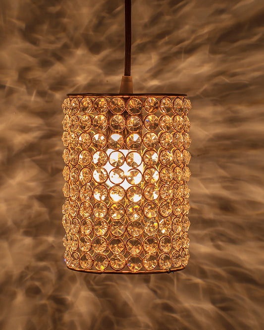 Crystal Hanging Copper Barrel Pendant, Rose Gold, Hanging Ceiling Light, Small