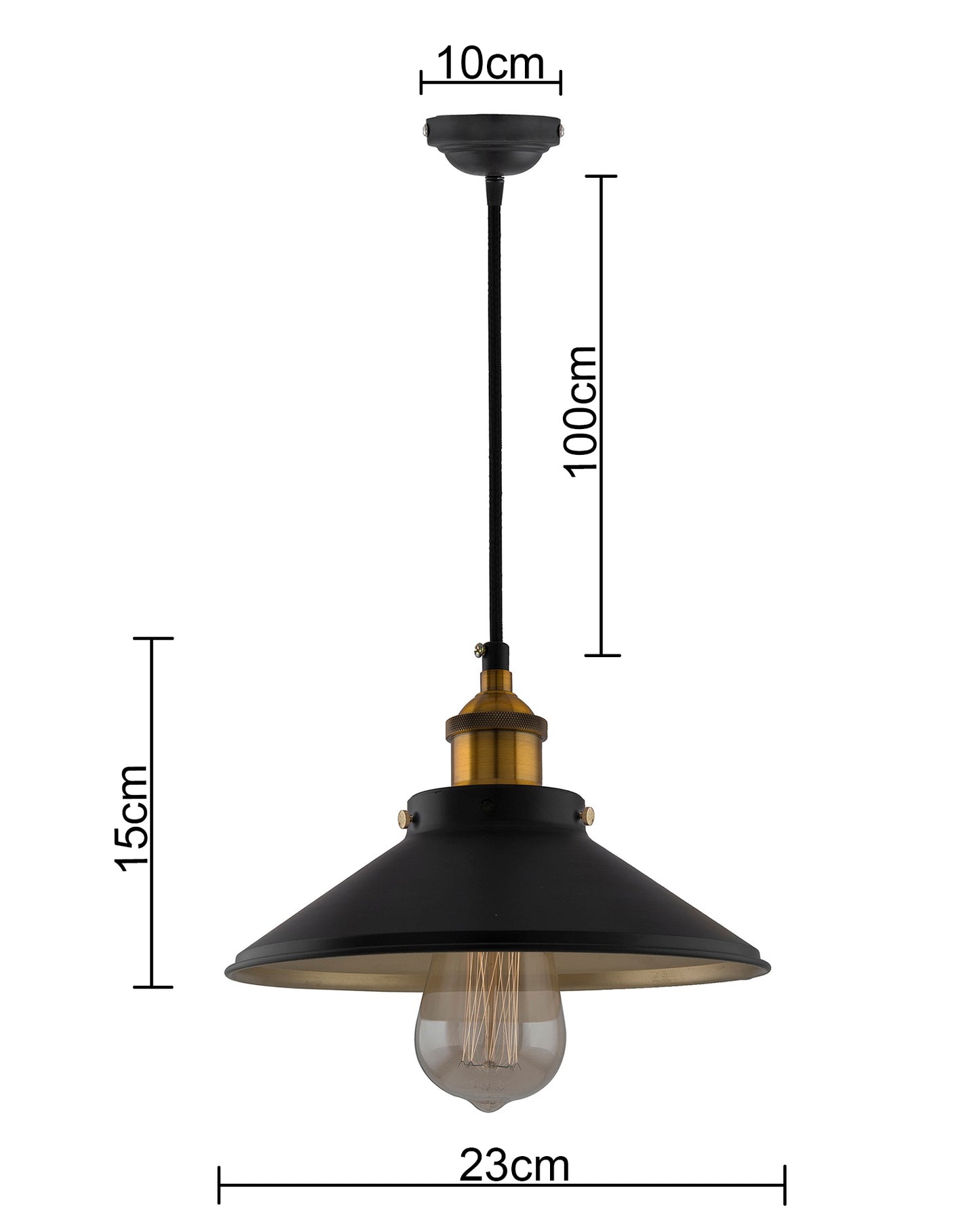 Single Black Cone Pendant with Holder, E27, Modern Nordic Hanging Ceiling Light