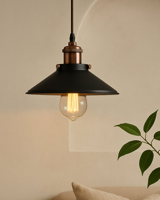 Single Black Cone Pendant with Holder, E27, Modern Nordic Hanging Ceiling Light