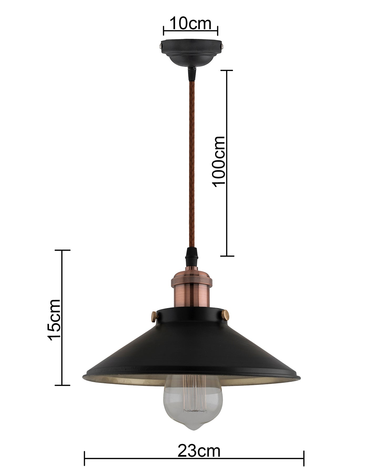 Single Black Cone Pendant with Holder, E27, Modern Nordic Hanging Ceiling Light