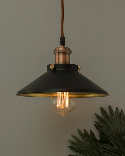 Single Black Cone Pendant with Holder, E27, Modern Nordic Hanging Ceiling Light