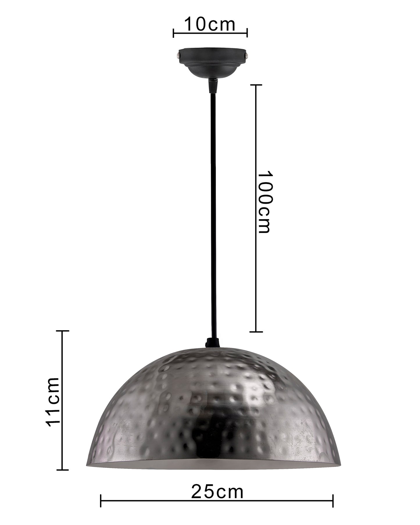 Antique Nickel Hammered Pendant, Hanging Lamp, 10"