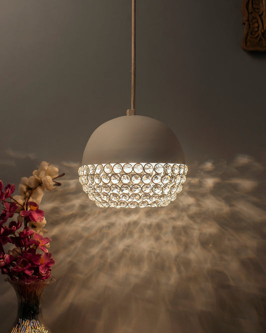 Matt White Crystal Hanging Globe Light, Ceiling Light, Nordic E27 Pendant