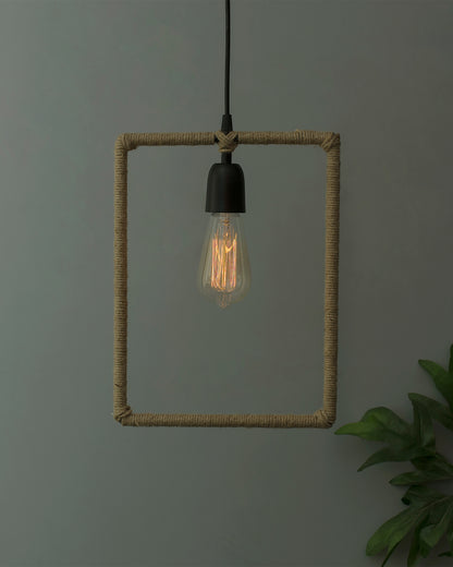 Modern Metal Pendant Lights Hemp Rope Decor Hanging Lamp E27 Loft Ceiling Light with filament bulb, Rectangle