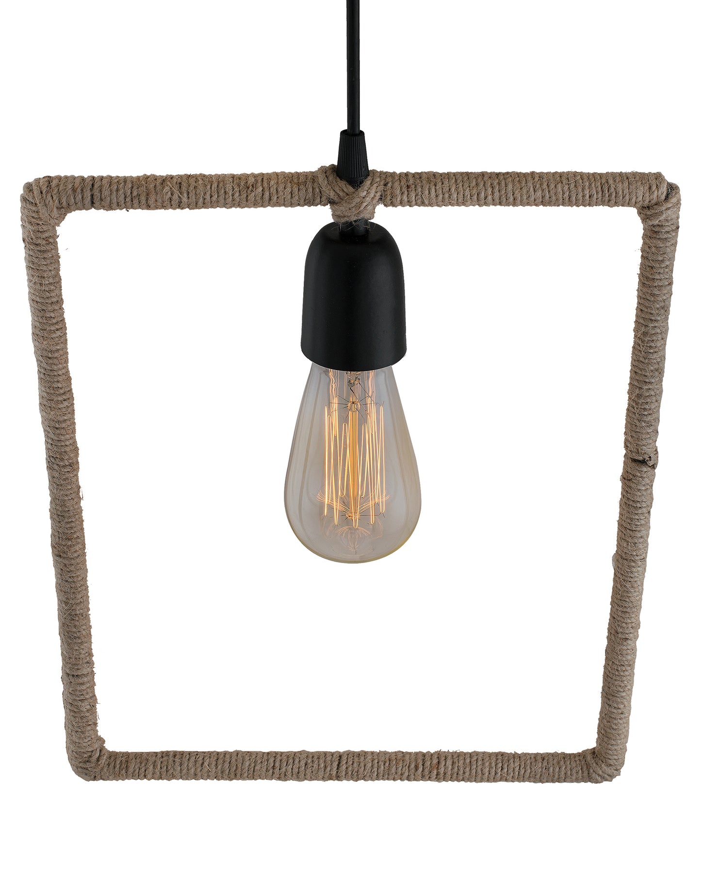 Modern Metal Pendant Lights Hemp Rope Decor Hanging Lamp E27 Loft Ceiling Light with filament bulb, Rectangle