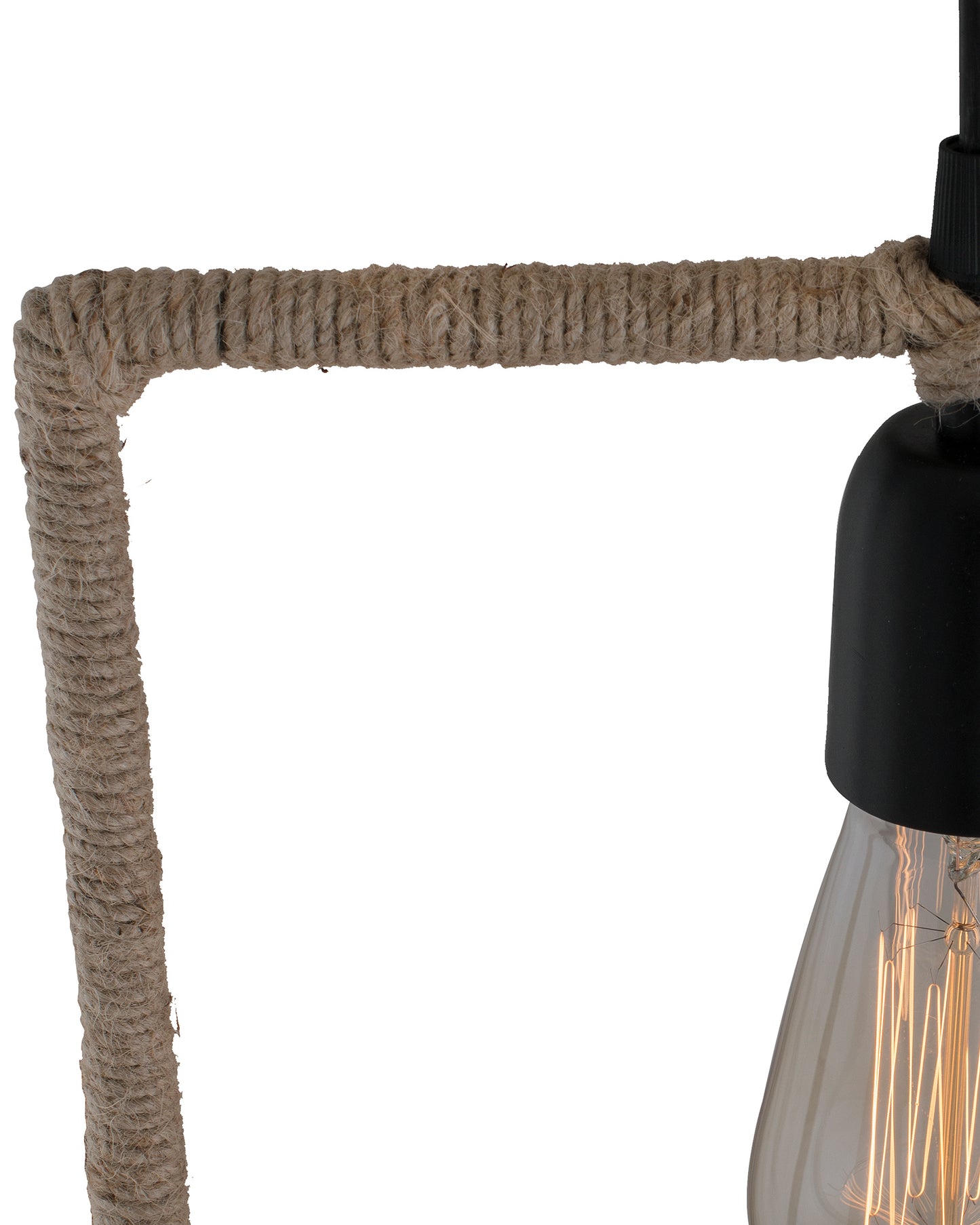 Modern Metal Pendant Lights Hemp Rope Decor Hanging Lamp E27 Loft Ceiling Light with filament bulb, Rectangle