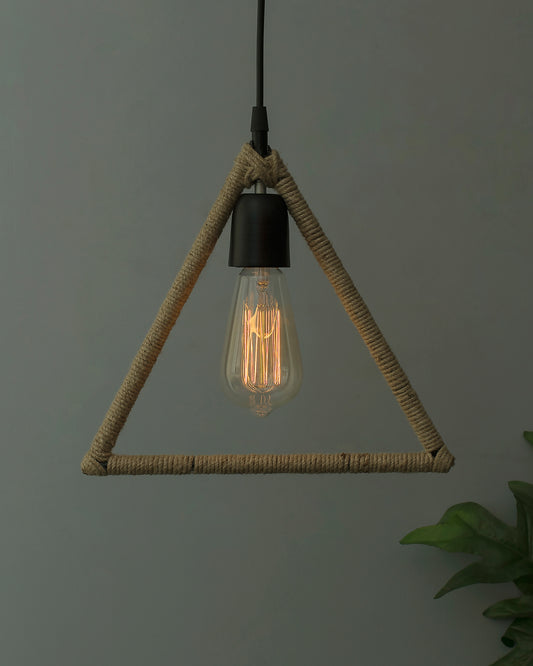 Modern Metal Pendant Lights Hemp Rope Decor Hanging Lamp E27 Loft Ceiling Light with filament bulb, Triangle