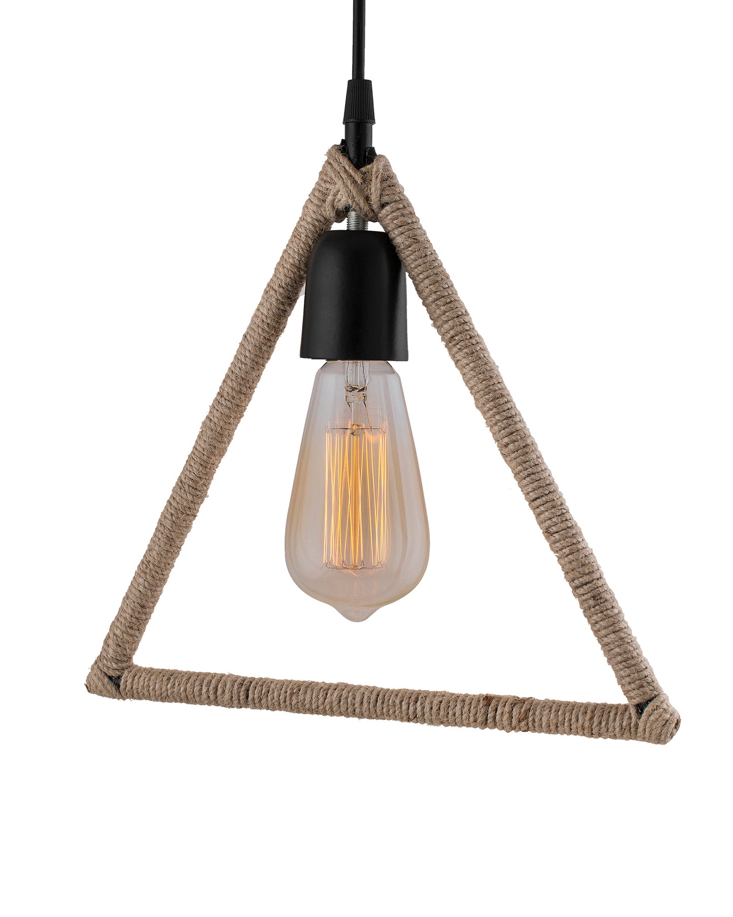 Modern Metal Pendant Lights Hemp Rope Decor Hanging Lamp E27 Loft Ceiling Light with filament bulb, Triangle