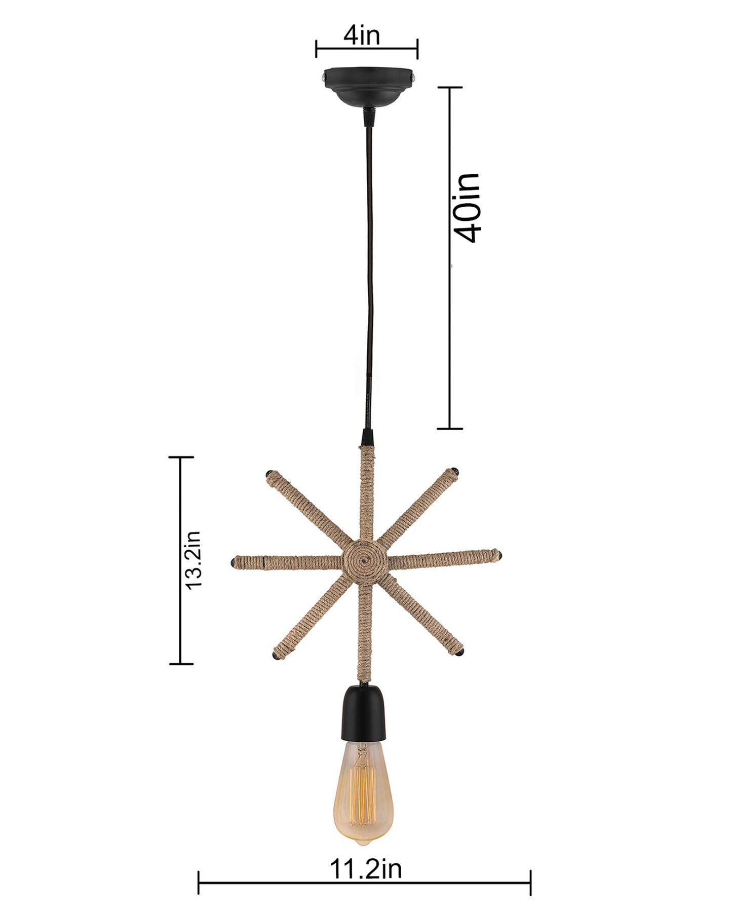 Modern Metal Pendant Lights Hemp Rope Decor Hanging Lamp E27 Loft Ceiling Light with filament bulb, Snowflake
