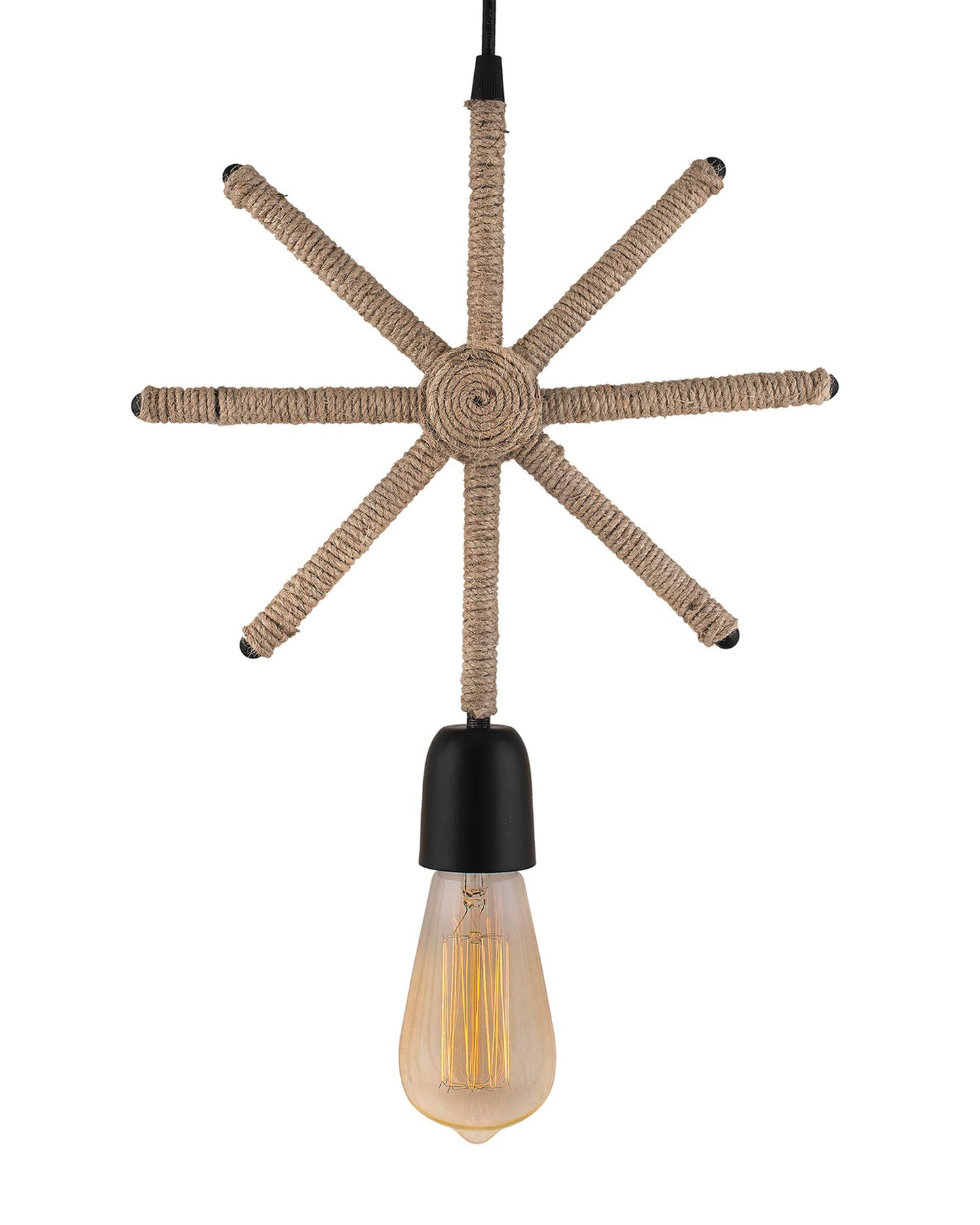Modern Metal Pendant Lights Hemp Rope Decor Hanging Lamp E27 Loft Ceiling Light with filament bulb, Snowflake
