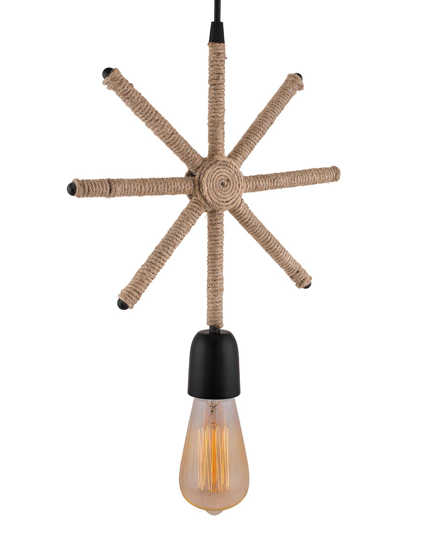 Modern Metal Pendant Lights Hemp Rope Decor Hanging Lamp E27 Loft Ceiling Light with filament bulb, Snowflake