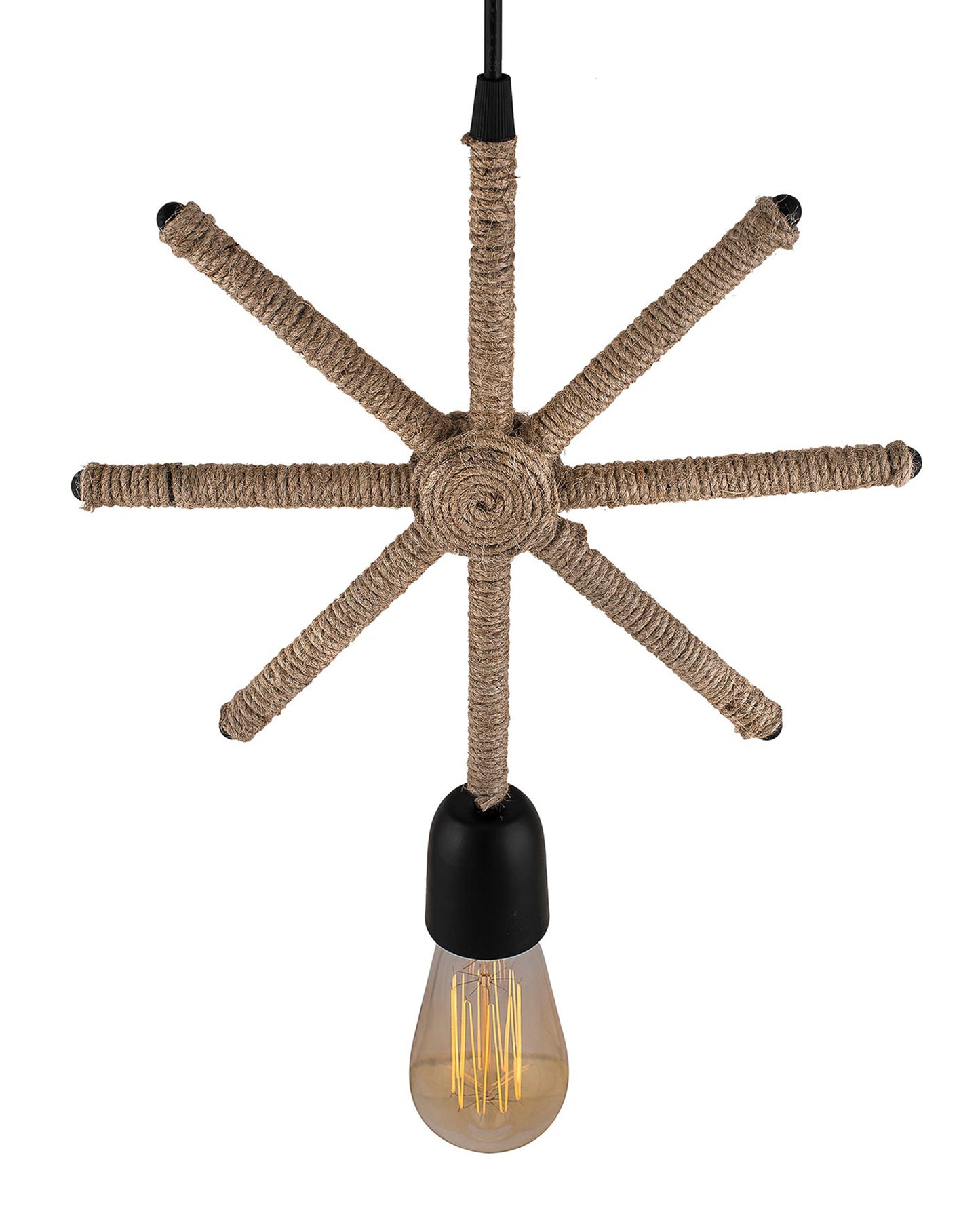 Modern Metal Pendant Lights Hemp Rope Decor Hanging Lamp E27 Loft Ceiling Light with filament bulb, Snowflake