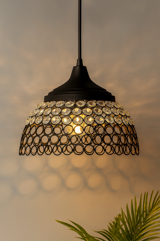Matt Black Crystal Hanging Hemisphere Light, Ceiling Light, Nordic E27 Pendant