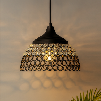 Matt Black Crystal Hanging Hemisphere Light, Ceiling Light, Nordic E27 Pendant