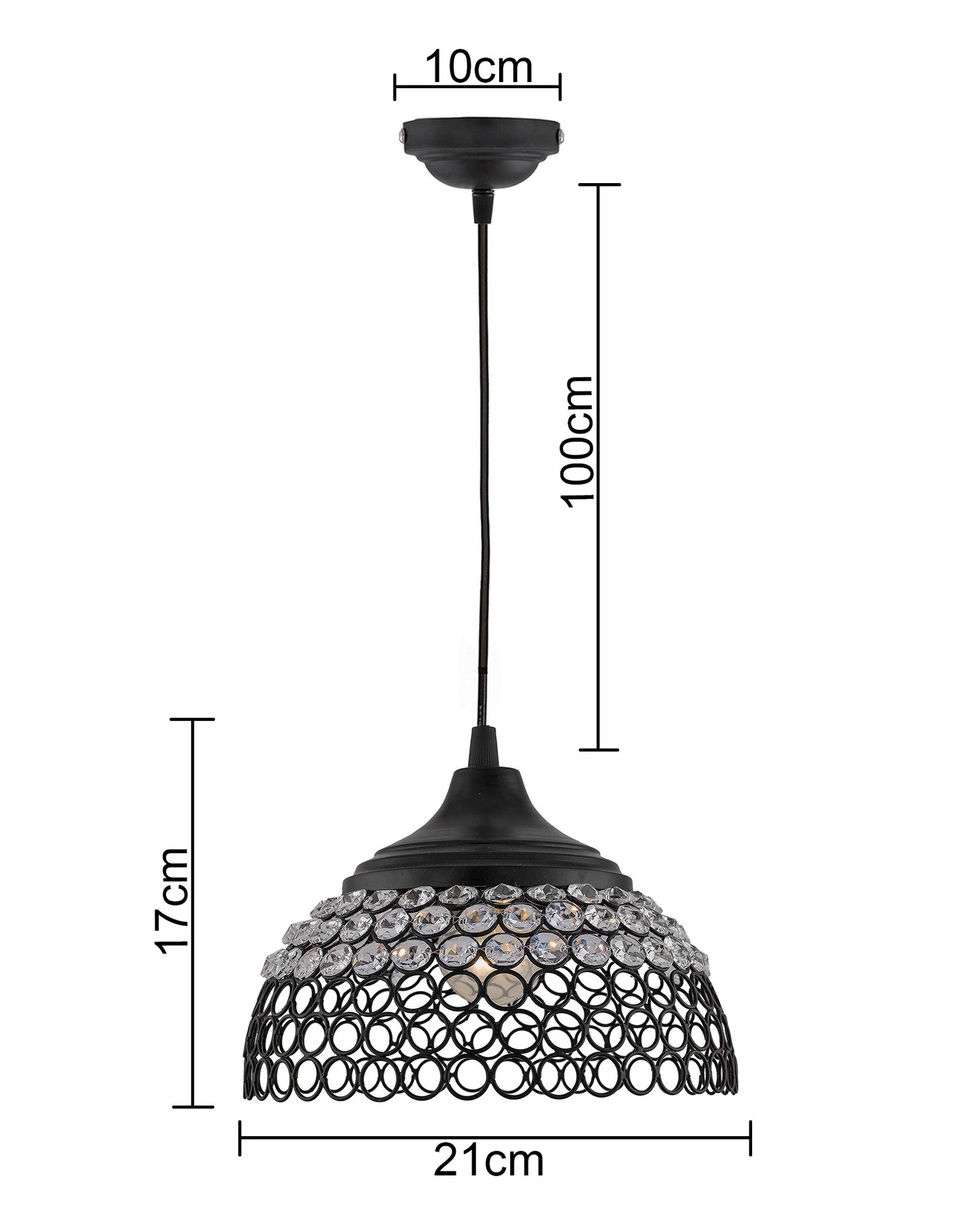 Matt Black Crystal Hanging Hemisphere Light, Ceiling Light, Nordic E27 Pendant