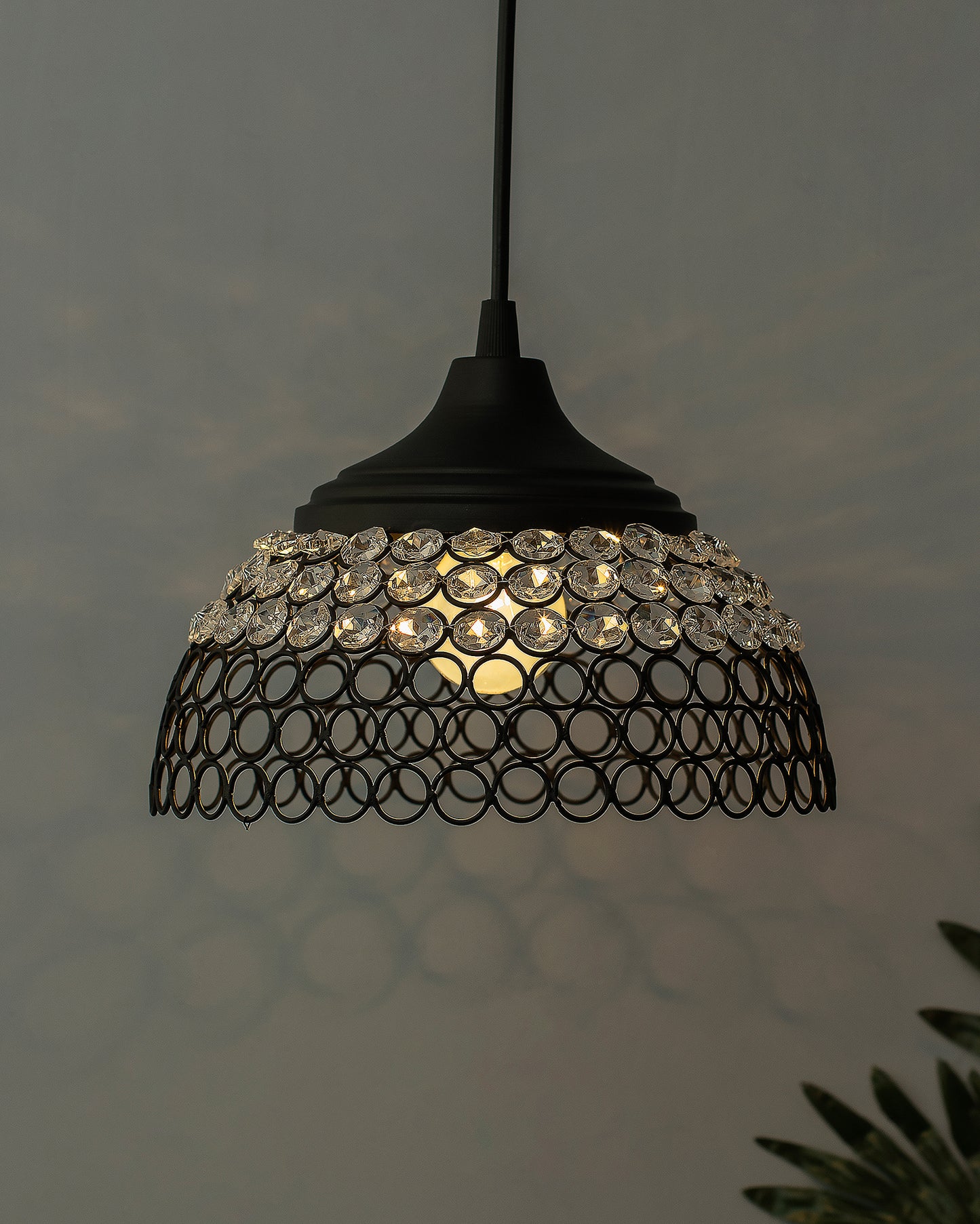 Matt Black Crystal Hanging Hemisphere Light, Ceiling Light, Nordic E27 Pendant