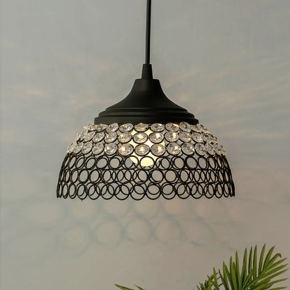 Matt Black Crystal Hanging Hemisphere Light, Ceiling Light, Nordic E27 Pendant