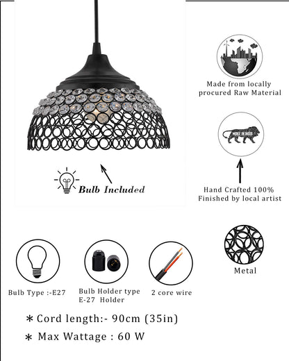 Matt Black Crystal Hanging Hemisphere Light, Ceiling Light, Nordic E27 Pendant
