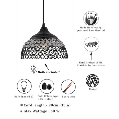 Matt Black Crystal Hanging Hemisphere Light, Ceiling Light, Nordic E27 Pendant