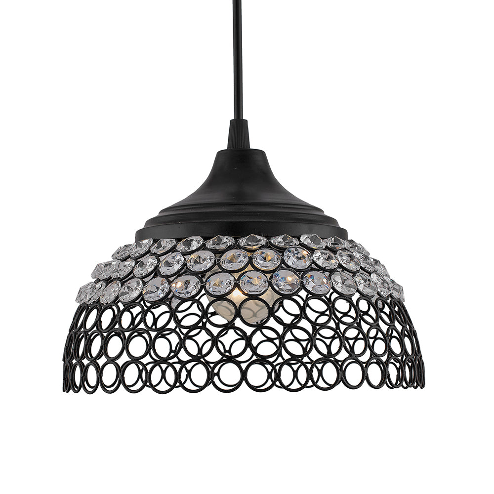 Matt Black Crystal Hanging Hemisphere Light, Ceiling Light, Nordic E27 Pendant