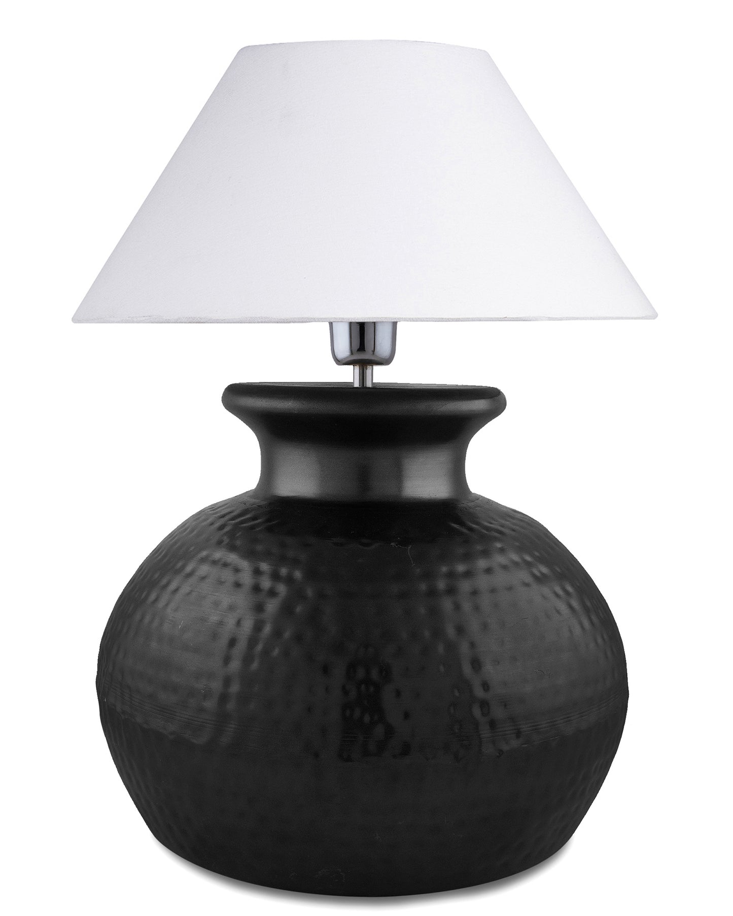 Matt Black Hammered Pitcher Table Lamp with Cone Shade