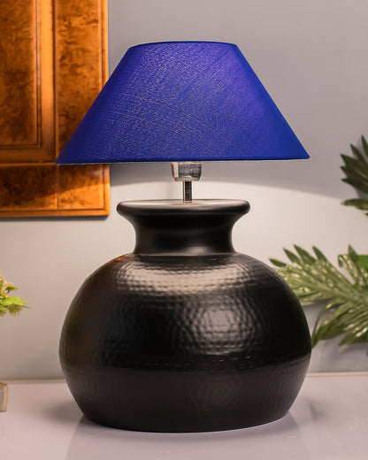 Matt Black Hammered Pitcher Table Lamp with Cone Shade