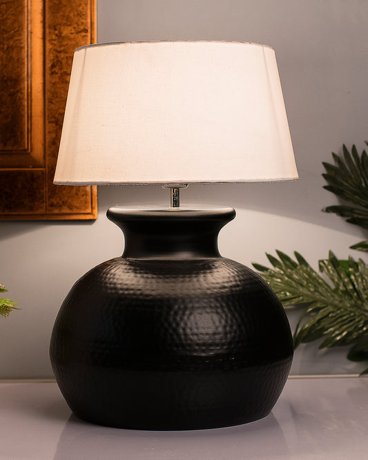 Matt Black Hammered Pitcher Table Lamp with Drum Shade