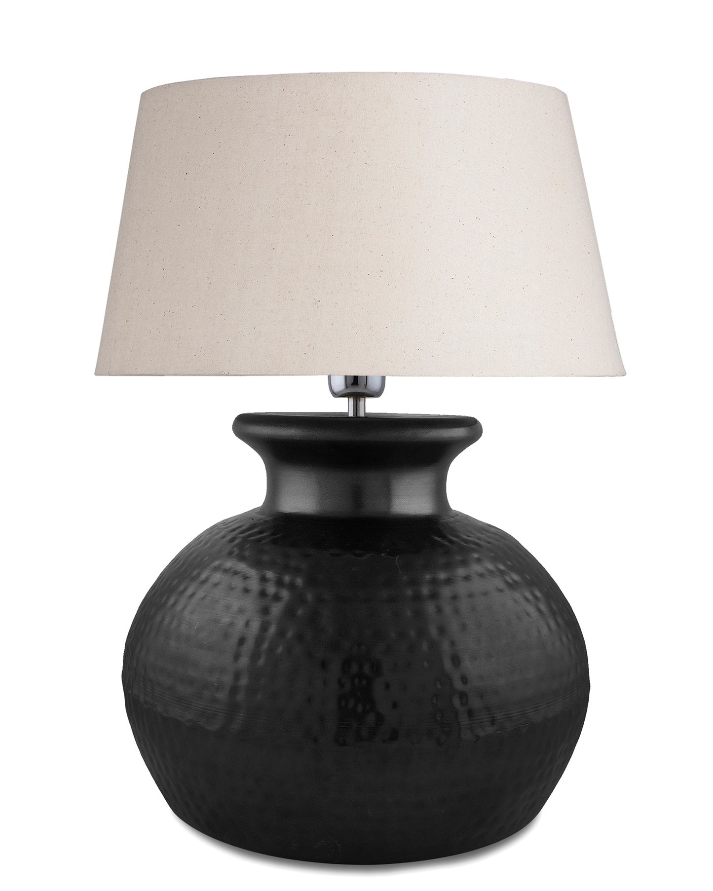 Matt Black Hammered Pitcher Table Lamp with Drum Shade