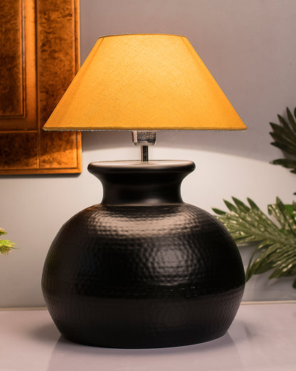 Matt Black Hammered Pitcher Table Lamp with Cone Shade