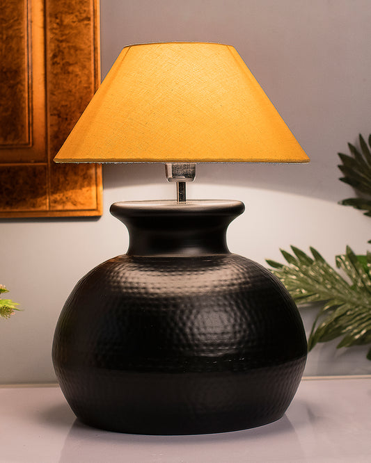 Matt Black Hammered Pitcher Table Lamp with Cone Shade