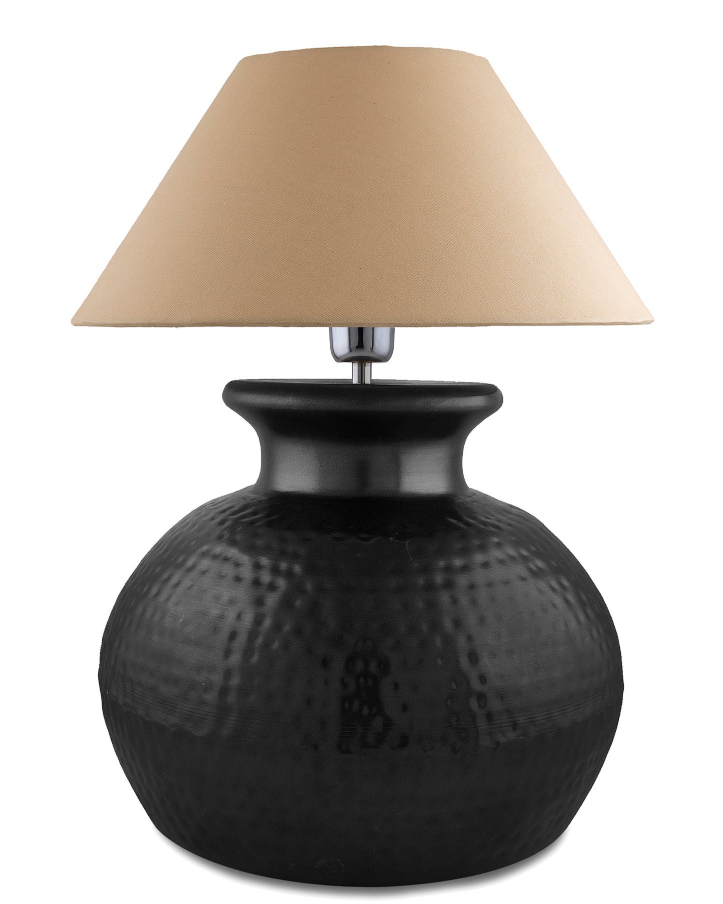 Matt Black Hammered Pitcher Table Lamp with Cone Shade