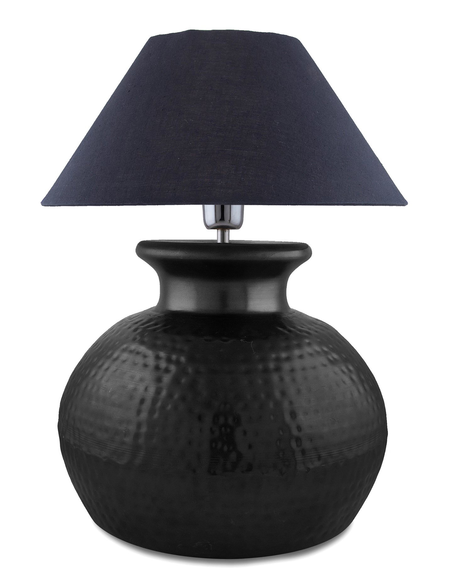 Matt Black Hammered Pitcher Table Lamp with Cone Shade