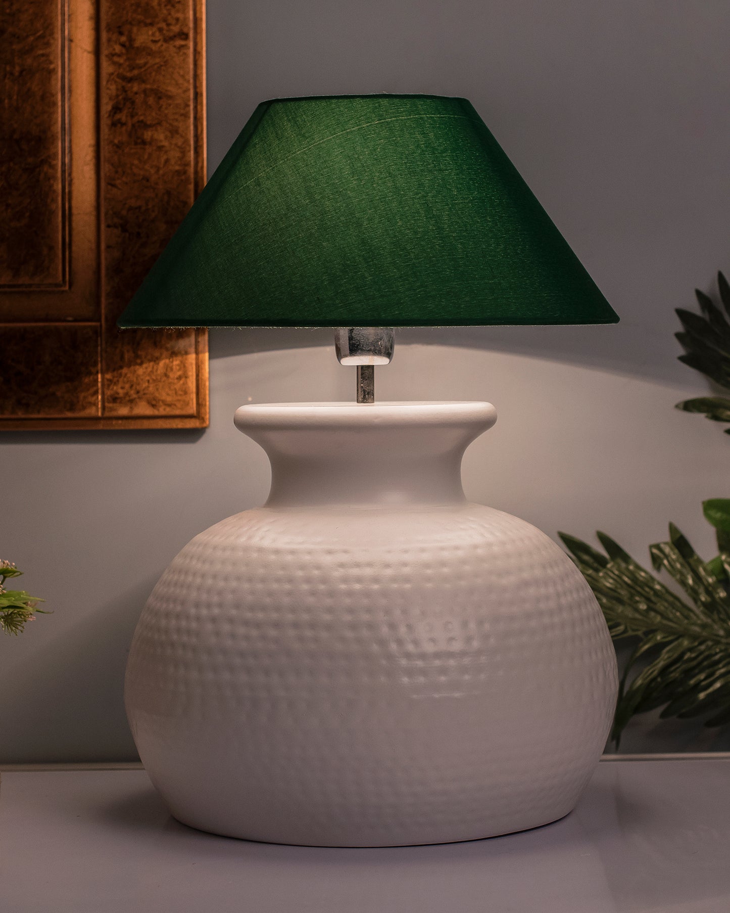 Matt Black Hammered Pitcher Table Lamp with Cone Shade