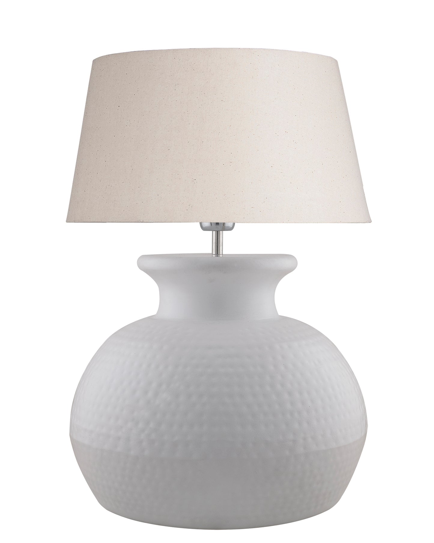 Matt White Hammered Pitcher Table Lamp with Drum Shade