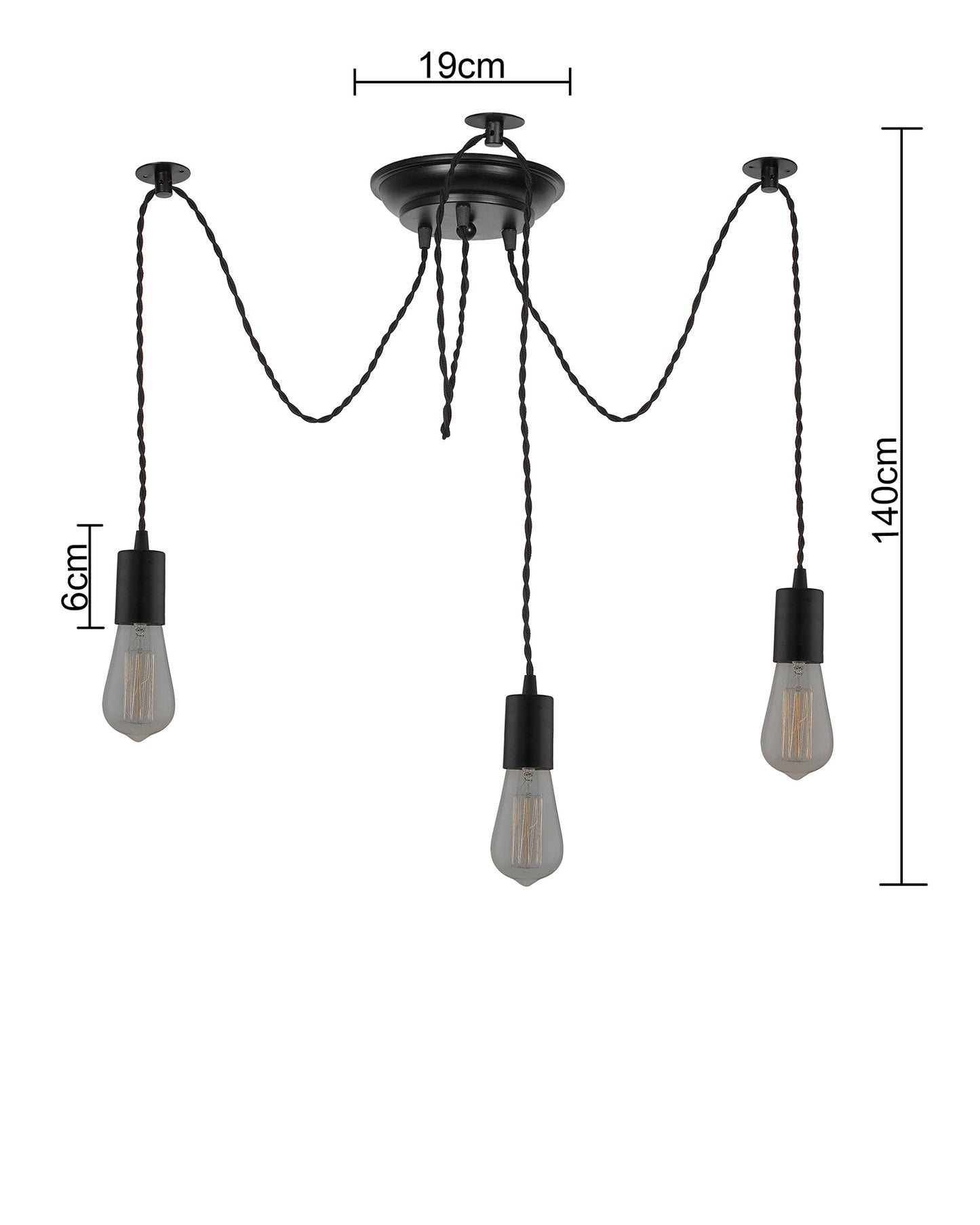 Spider Chandelier Lamp, Vintage Edison Style E 27 Adjustable DIY Ceiling Pendant Light, E27 Rustic Cluster Hanging Light(1.25 M, Black Twisted Wire)