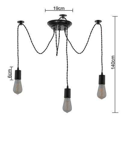 Spider Chandelier Lamp, Vintage Edison Style E 27 Adjustable DIY Ceiling Pendant Light, E27 Rustic Cluster Hanging Light(1.25 M, Black Twisted Wire)